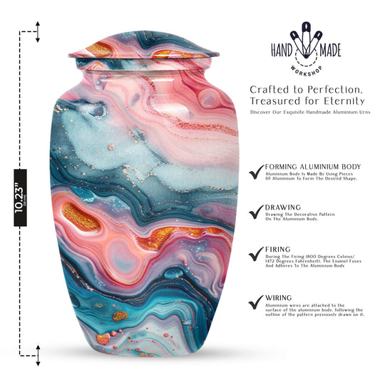 10-inch abstract aluminum cremation urn for dad, with personalization options.
