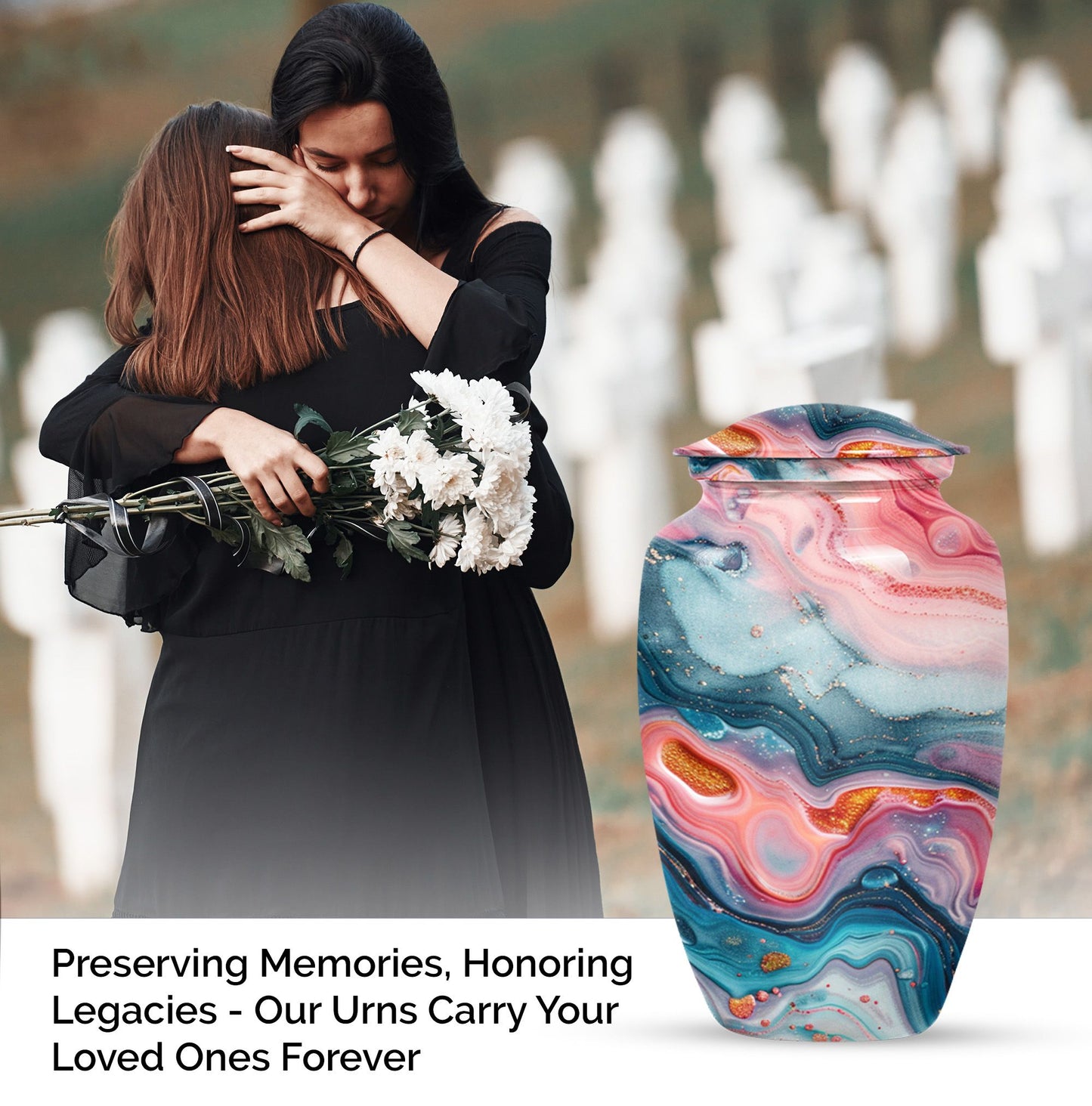 10-inch abstract aluminum cremation urn for dad, with personalization options.