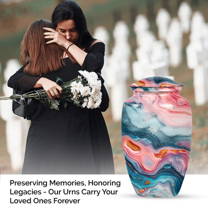 10-inch abstract aluminum cremation urn for dad, with personalization options.