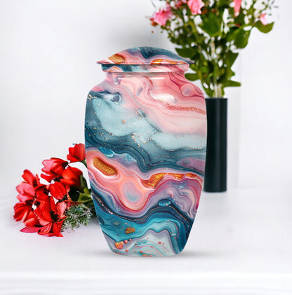 10-inch abstract aluminum cremation urn for dad, with personalization options.