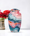 10-inch abstract aluminum cremation urn for dad, with personalization options.