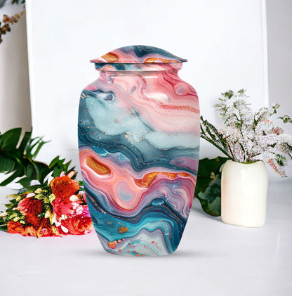 10-inch abstract aluminum cremation urn for dad, with personalization options.