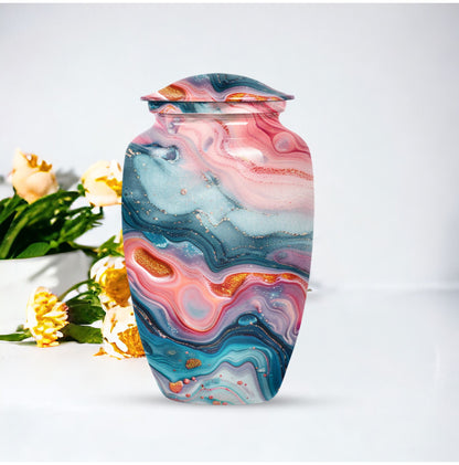 10-inch abstract aluminum cremation urn for dad, with personalization options.