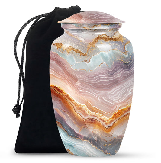 Classic abstract aluminium urn for burial and cremation
