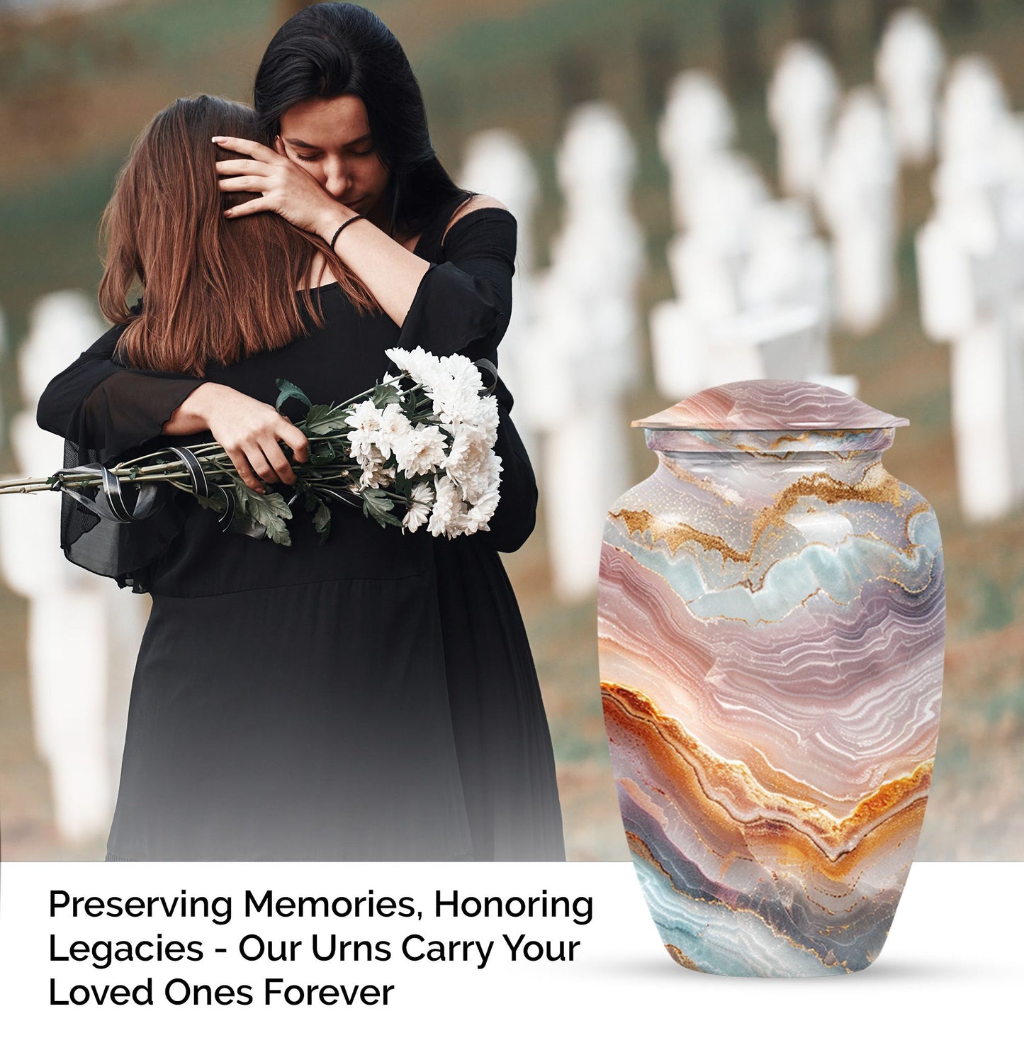 Classic abstract aluminium urn for burial and cremation