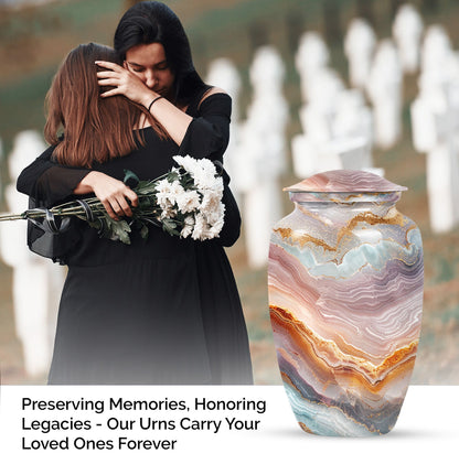 Classic abstract aluminium urn for burial and cremation
