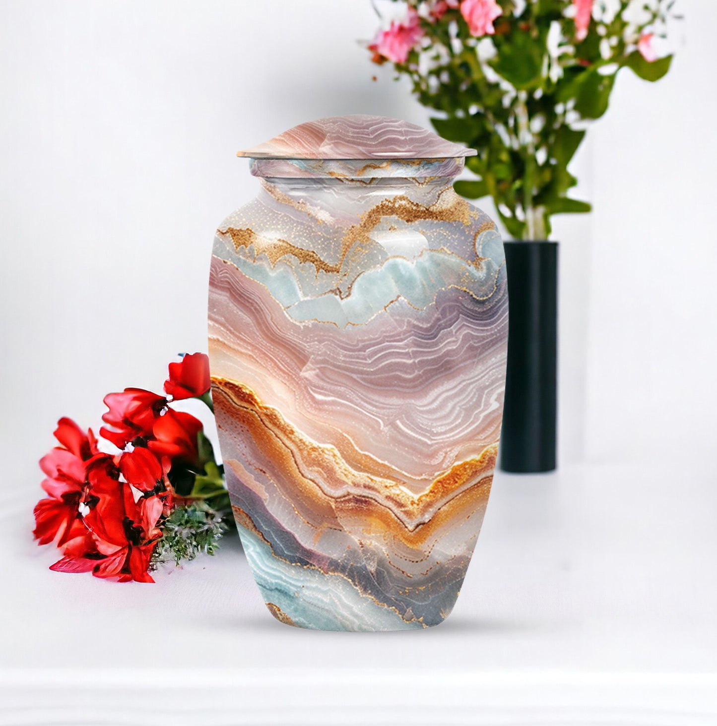 Classic abstract aluminium urn for burial and cremation