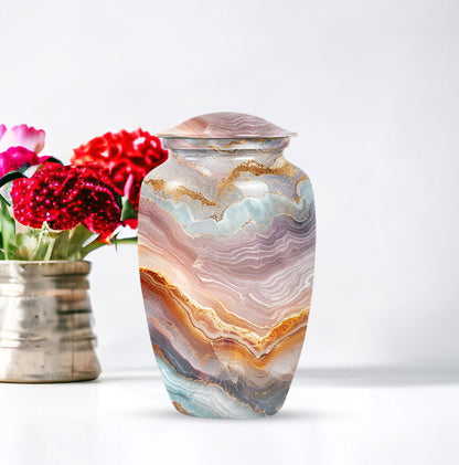 Classic abstract aluminium urn for burial and cremation