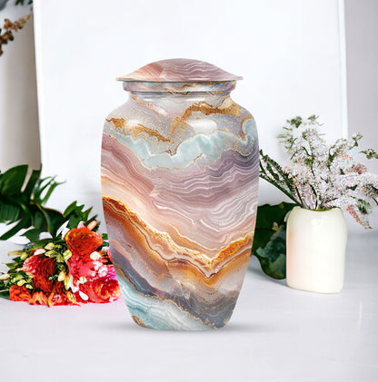 Classic abstract aluminium urn for burial and cremation
