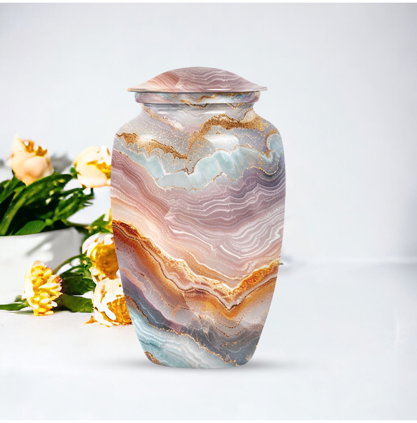 Classic abstract aluminium urn for burial and cremation