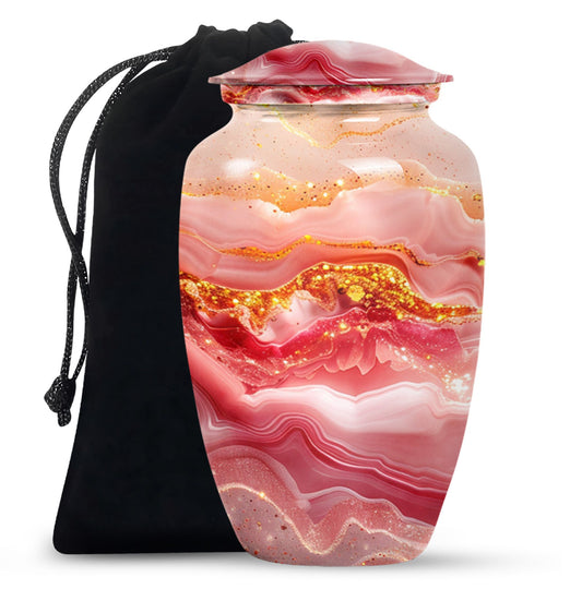 Abstract  aluminium classic urn for adult ashes.