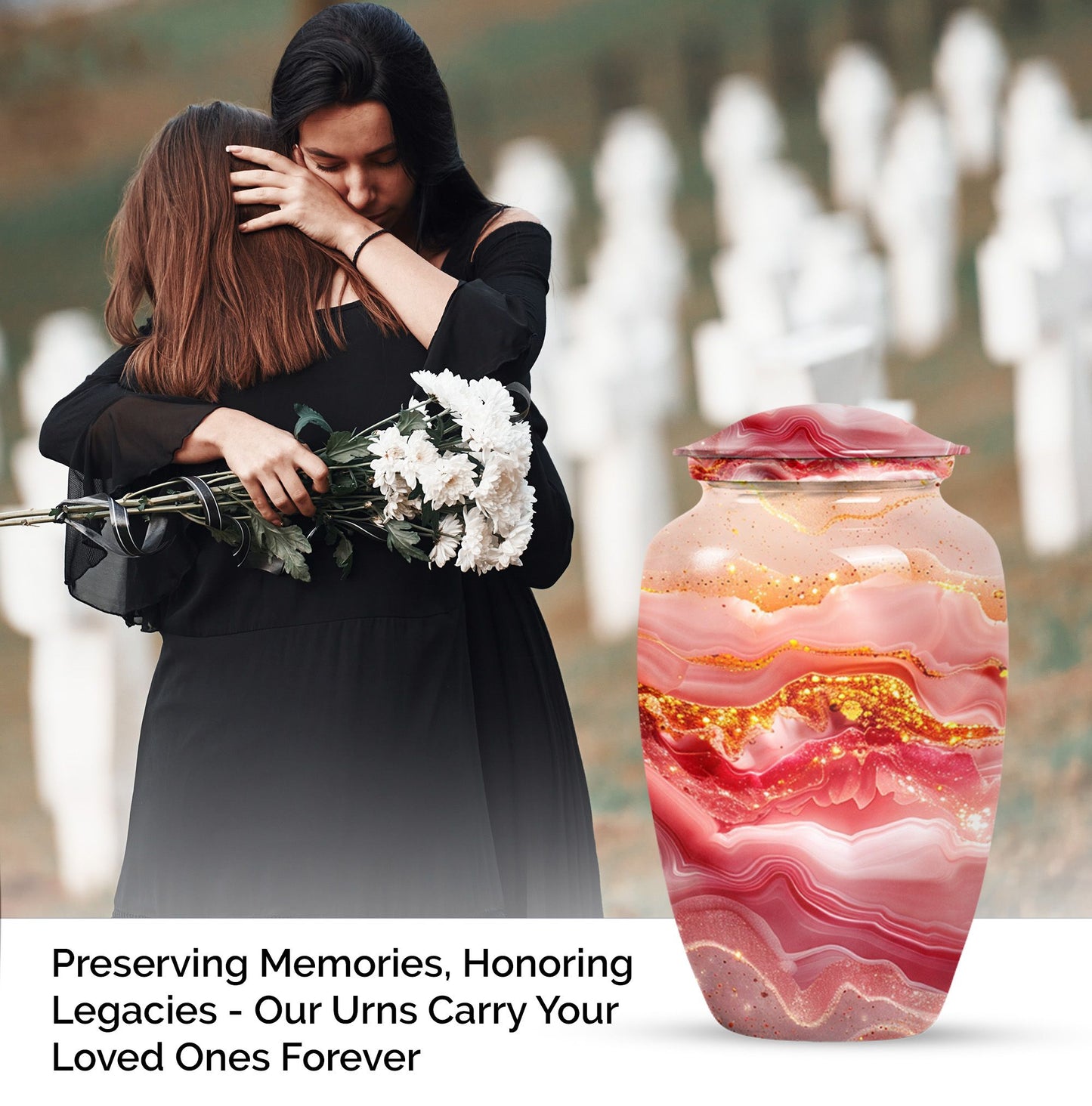 Abstract  aluminium classic urn for adult ashes.