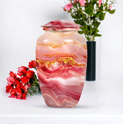 Abstract  aluminium classic urn for adult ashes.