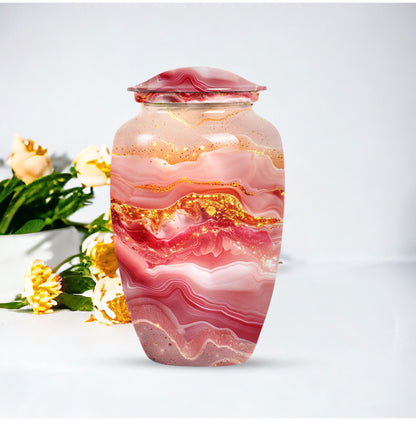 Abstract  aluminium classic urn for adult ashes.