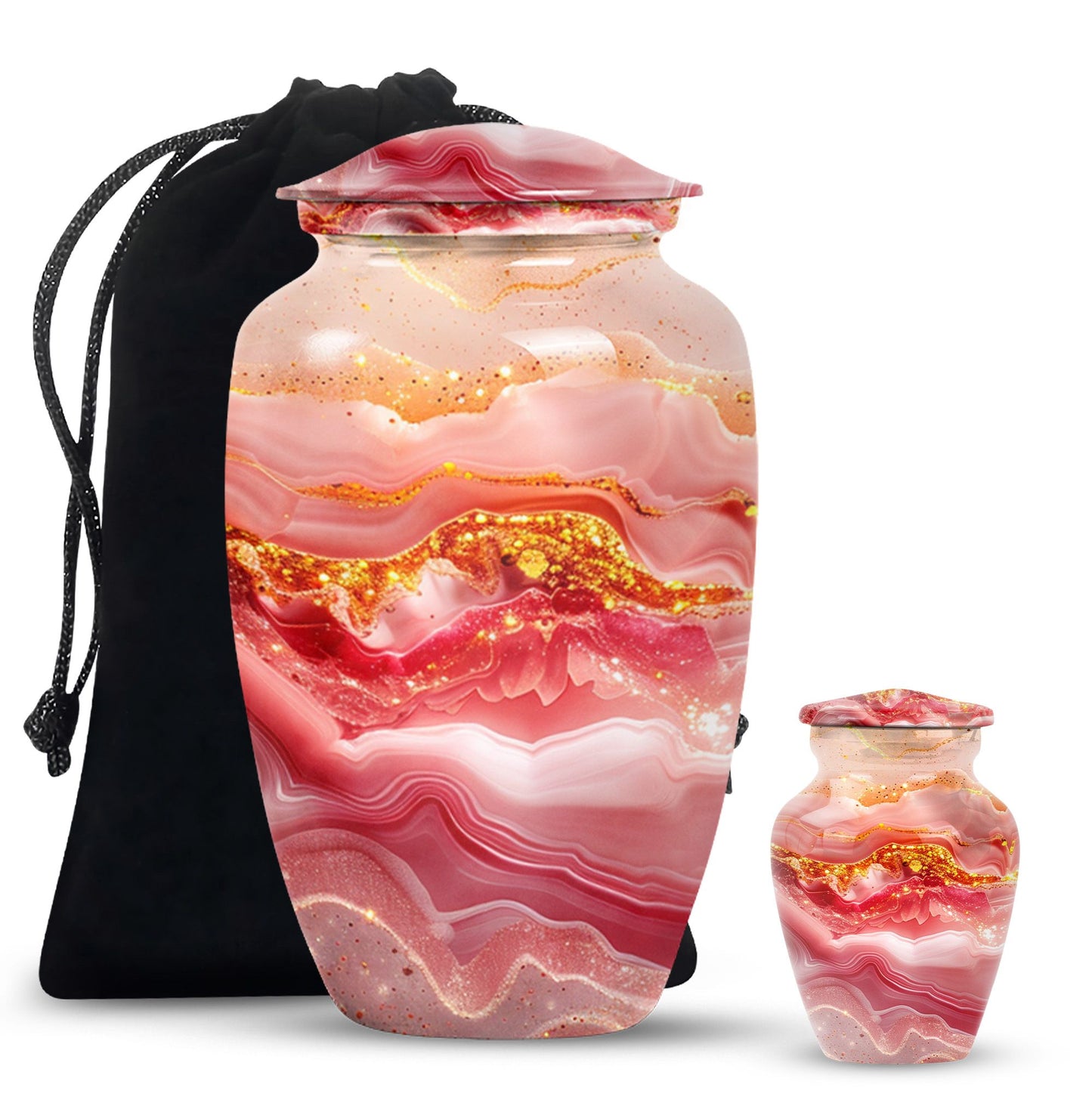Abstract  aluminium classic urn for adult ashes.