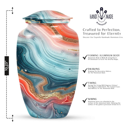 Abstract classic memorial urn for adult ashes with personalized engraving
