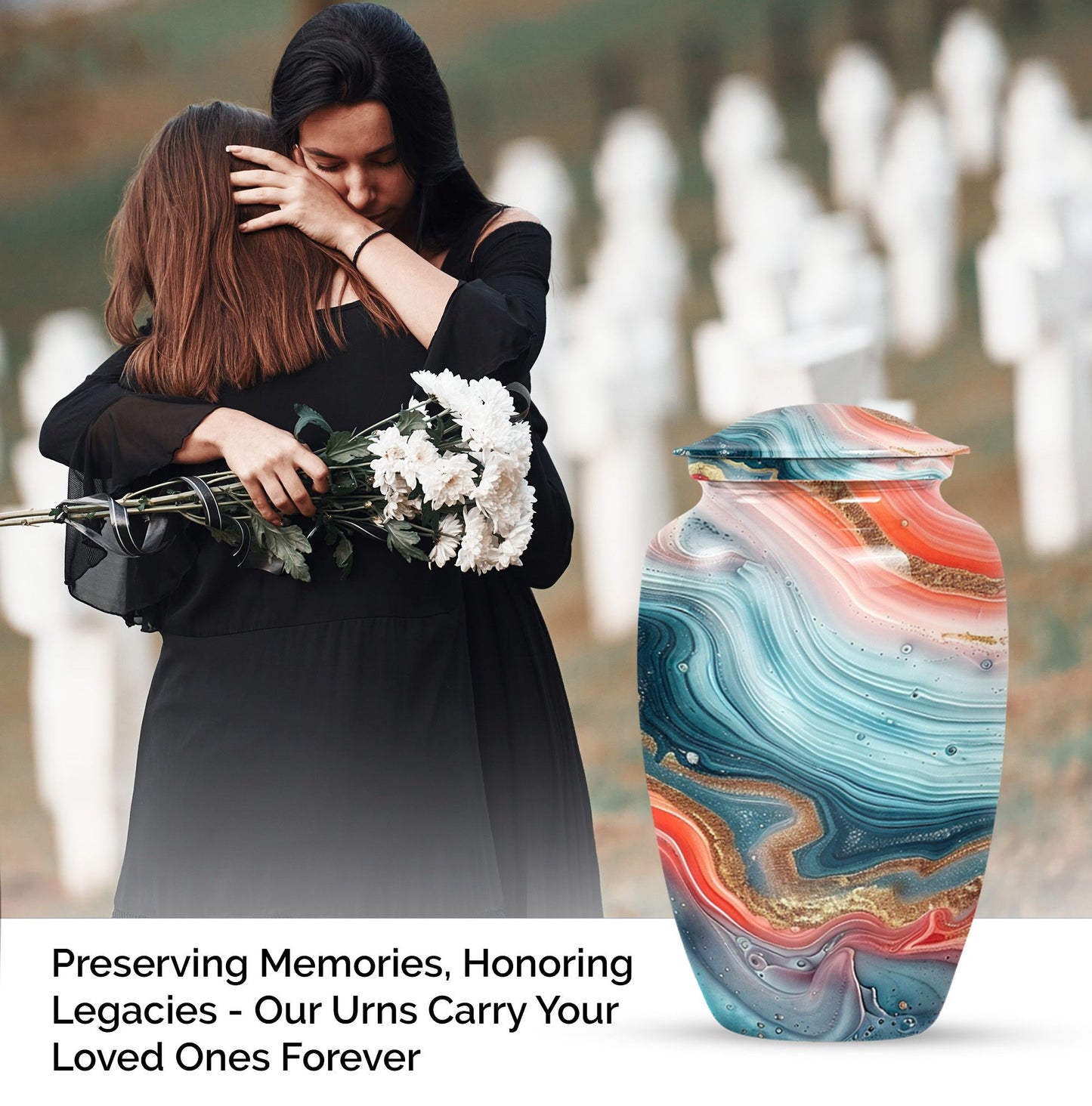 Abstract classic memorial urn for adult ashes with personalized engraving