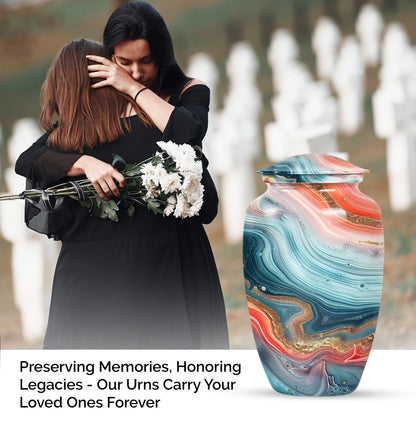 Abstract classic memorial urn for adult ashes with personalized engraving