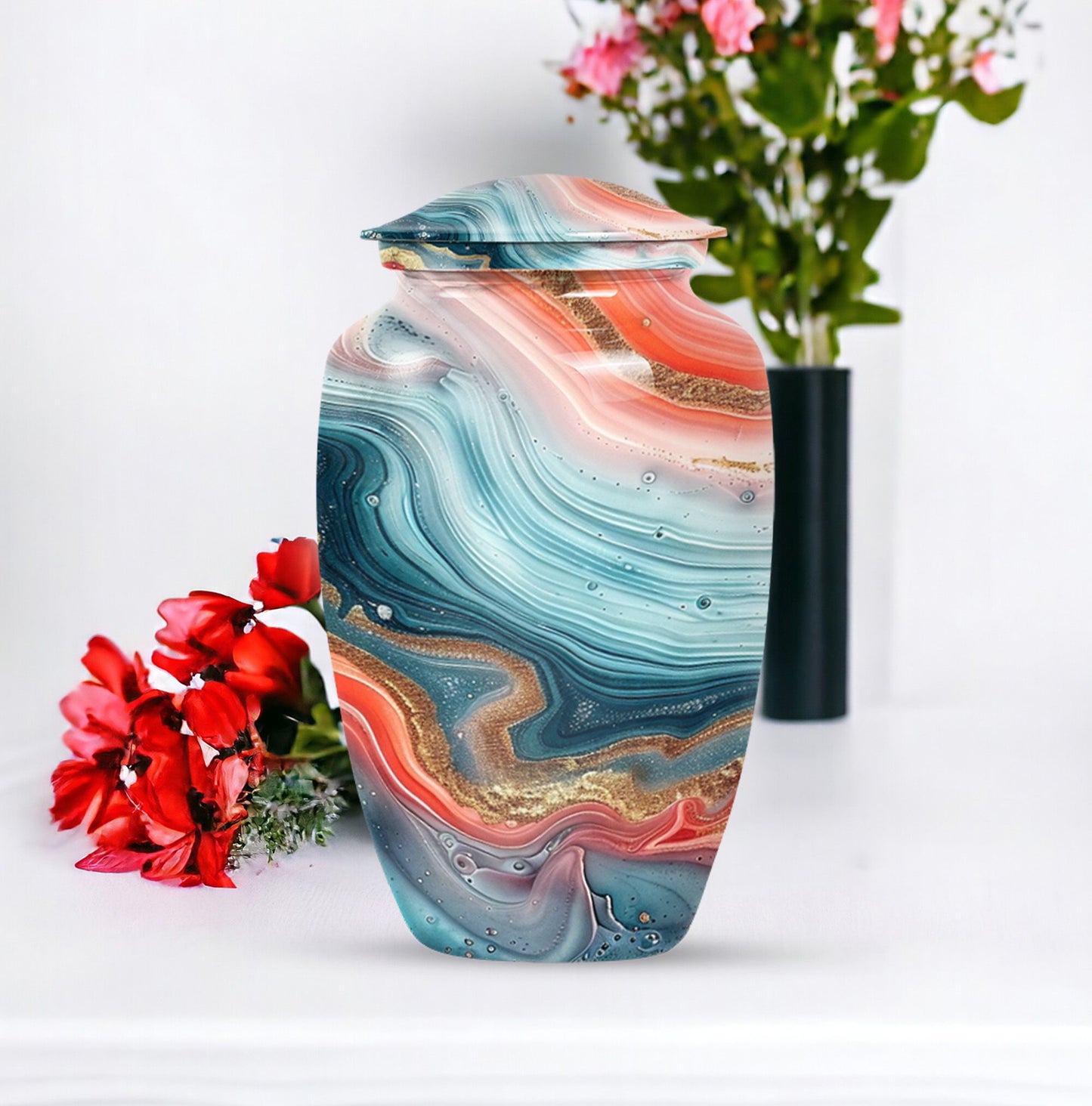 Abstract classic memorial urn for adult ashes with personalized engraving
