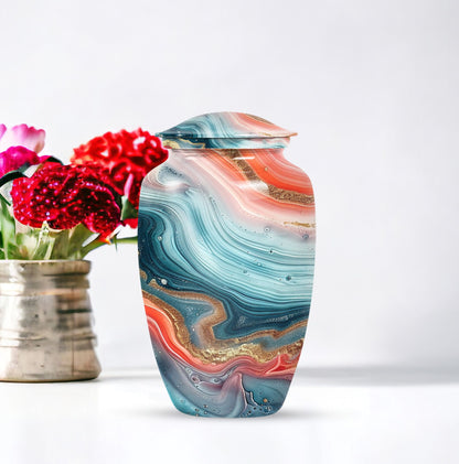 Abstract classic memorial urn for adult ashes with personalized engraving