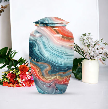 Abstract classic memorial urn for adult ashes with personalized engraving