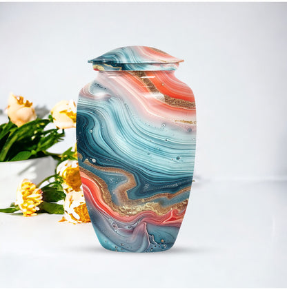 Abstract classic memorial urn for adult ashes with personalized engraving