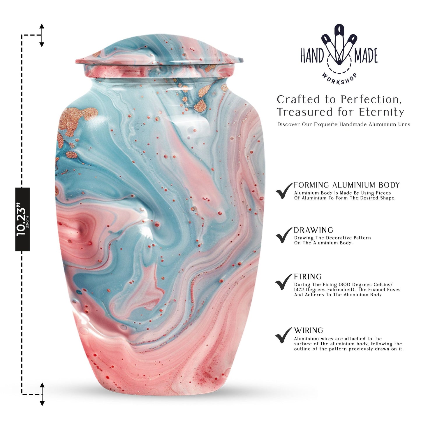 10 Inch Abstract Urn, Classic Aluminium cremation urn,