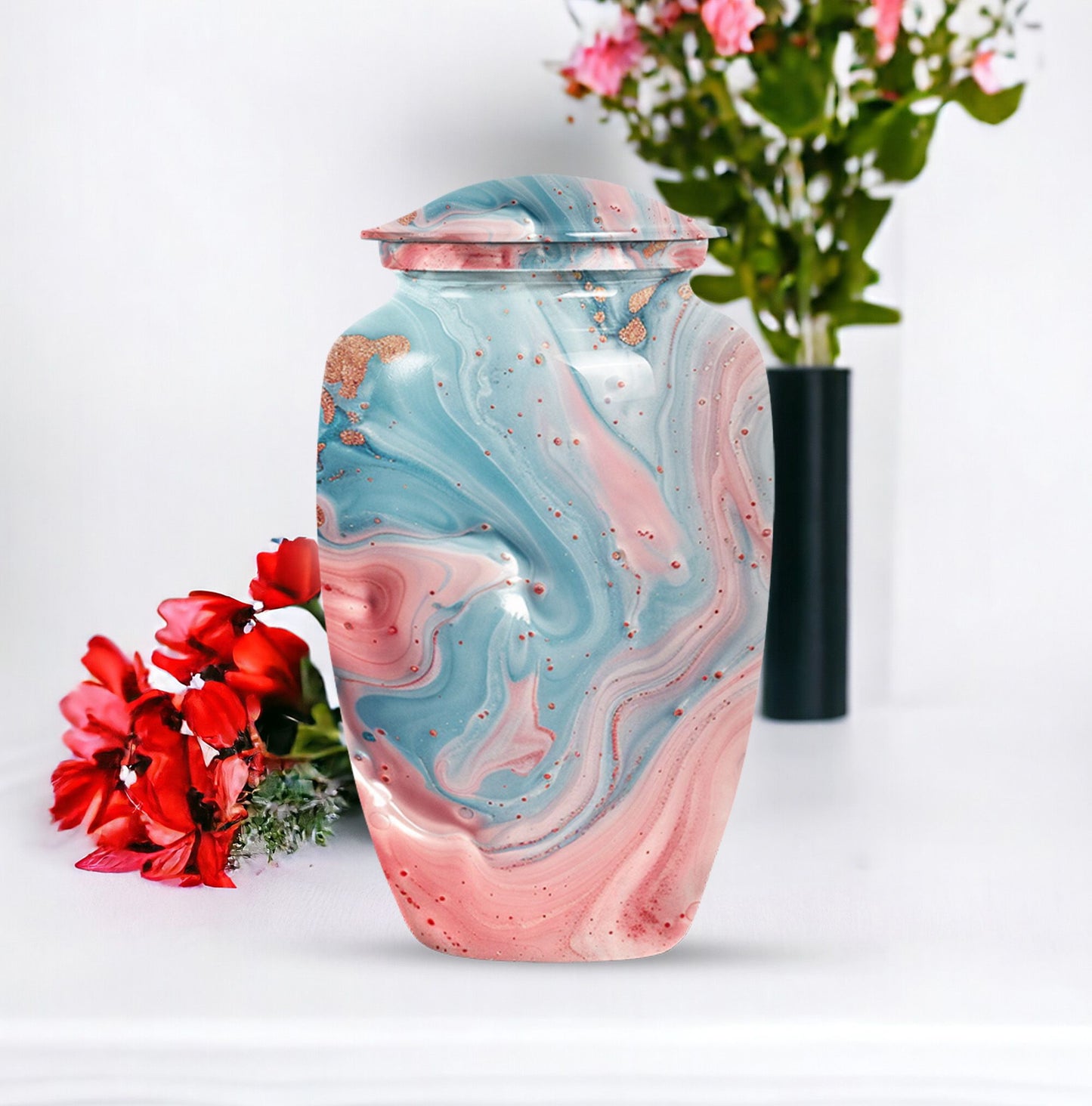 10 Inch Abstract Urn, Classic Aluminium cremation urn,