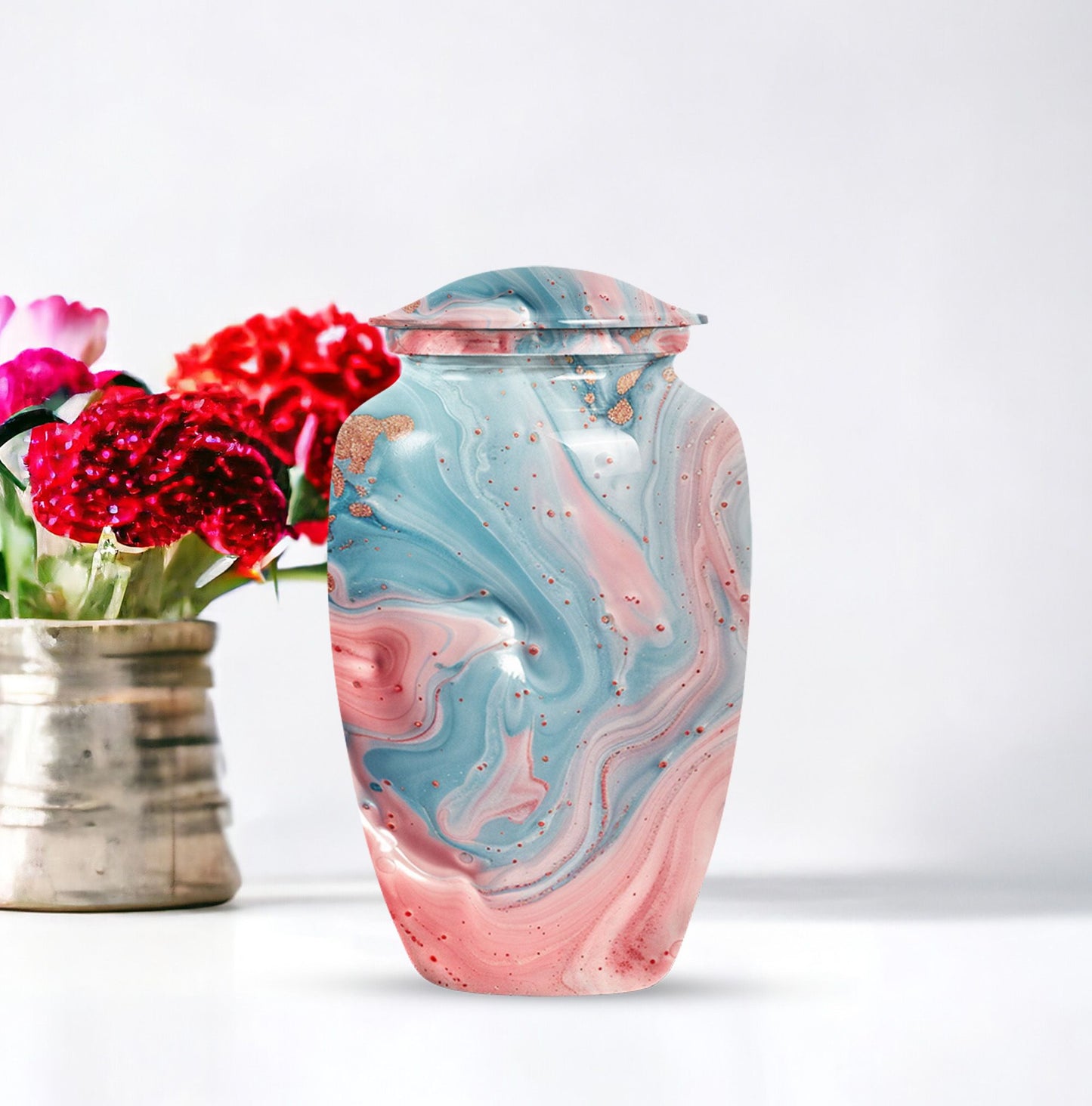 10 Inch Abstract Urn, Classic Aluminium cremation urn,