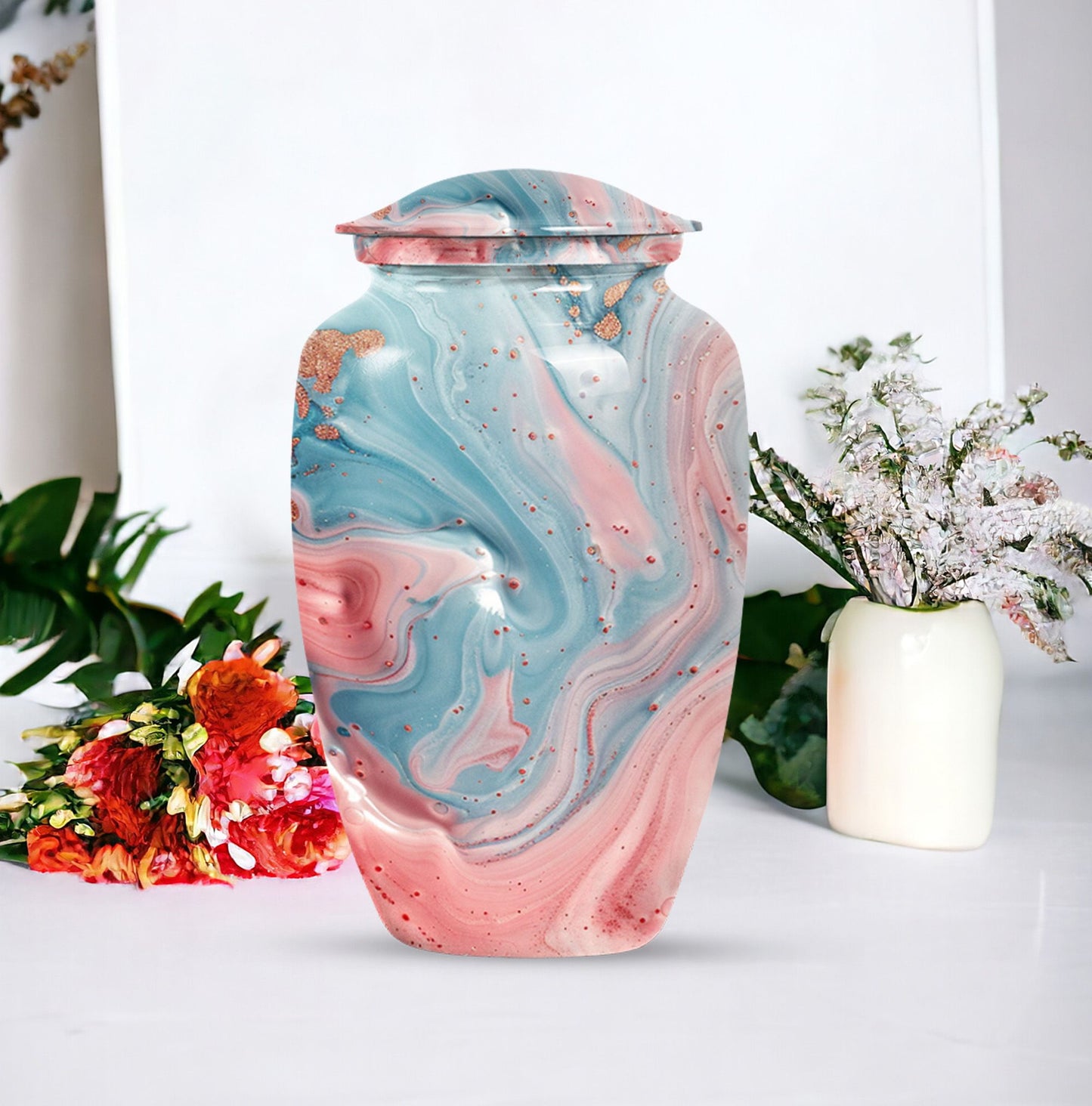 10 Inch Abstract Urn, Classic Aluminium cremation urn,