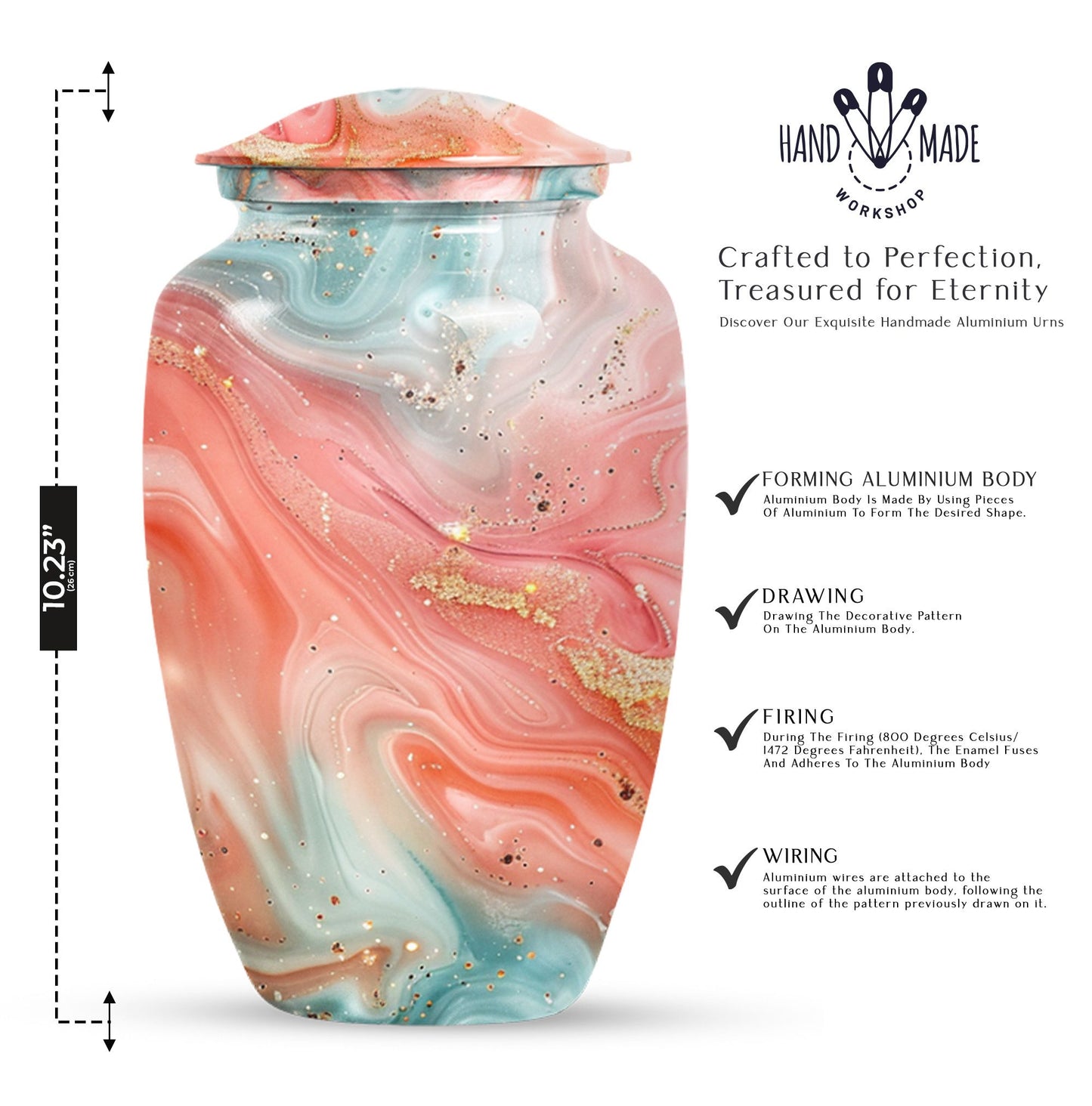Abstract 10-inch classic urn in aluminium for men's memorial ashes.