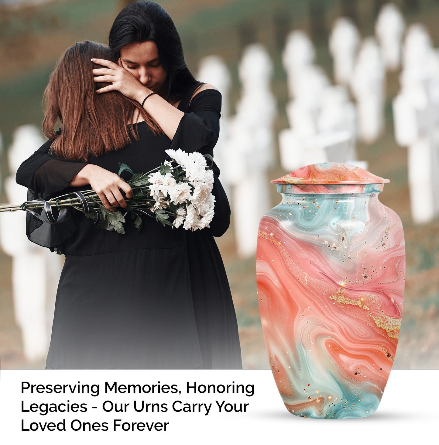Abstract 10-inch classic urn in aluminium for men's memorial ashes.