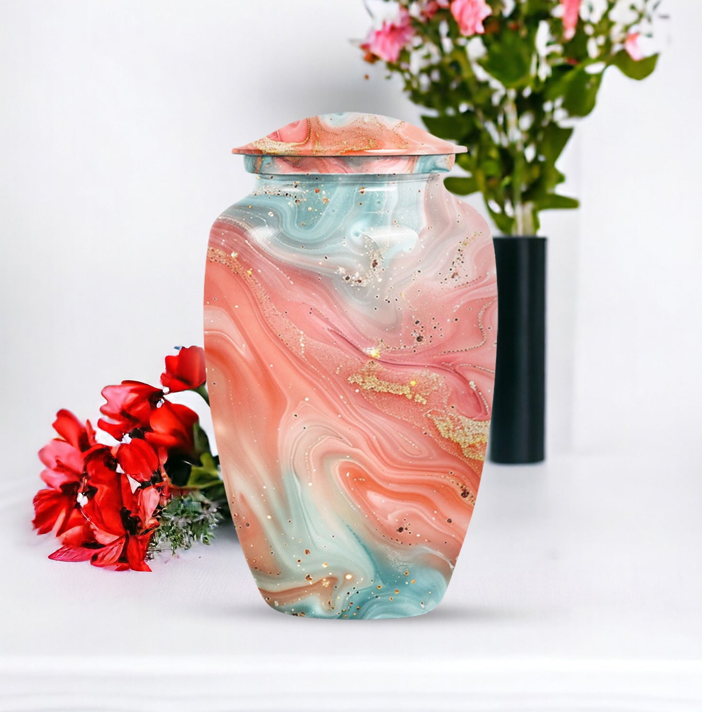 Abstract 10-inch classic urn in aluminium for men's memorial ashes.