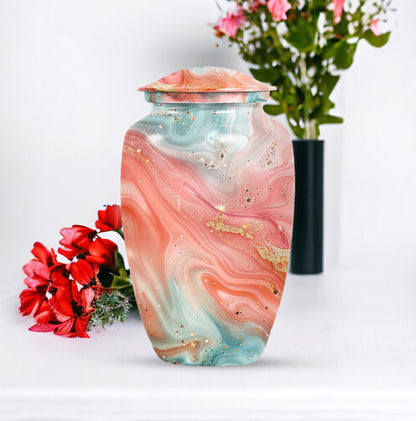 Abstract 10-inch classic urn in aluminium for men's memorial ashes.