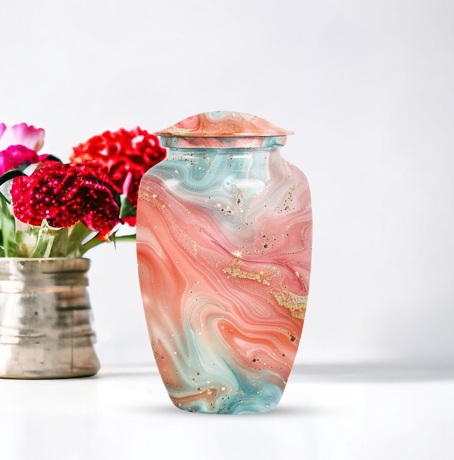 Abstract 10-inch classic urn in aluminium for men's memorial ashes.