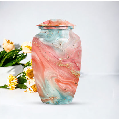 Abstract 10-inch classic urn in aluminium for men's memorial ashes.