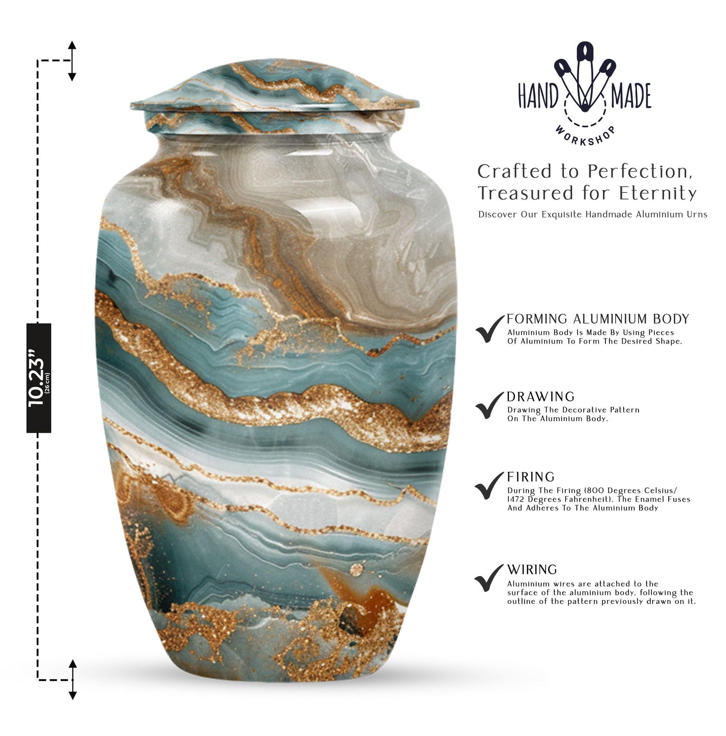 Classic abstract urn, 10 inch aluminium memorial burial urn