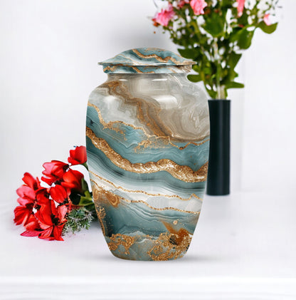 Classic abstract urn, 10 inch aluminium memorial burial urn