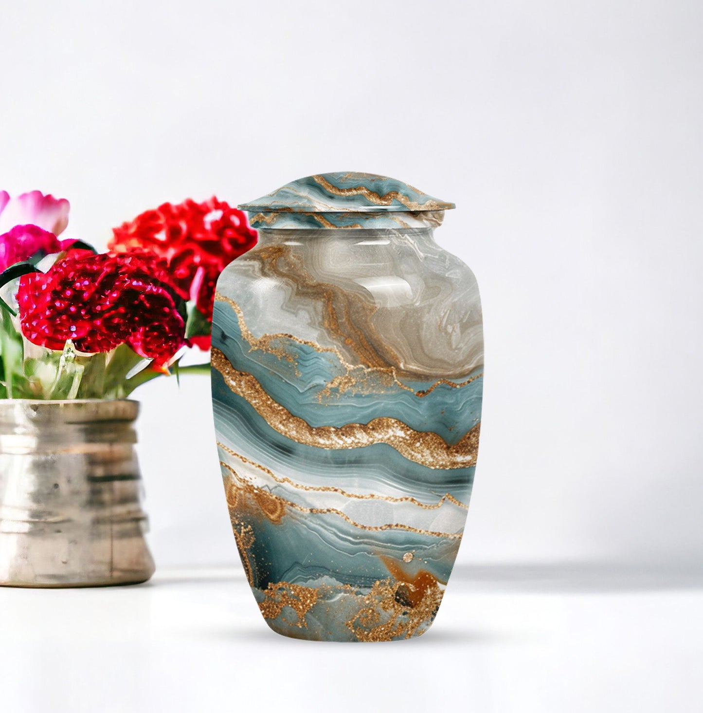 Classic abstract urn, 10 inch aluminium memorial burial urn