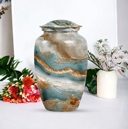 Classic abstract urn, 10 inch aluminium memorial burial urn