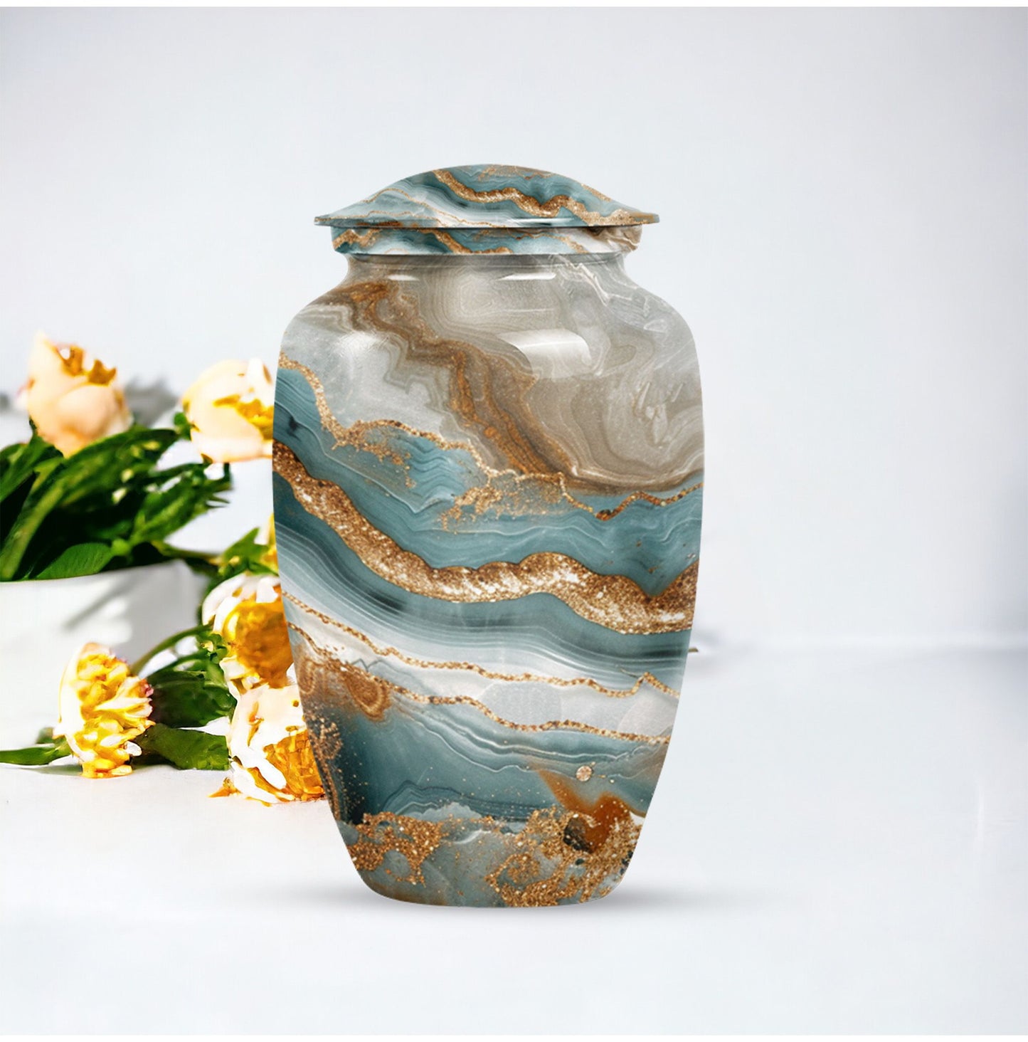 Classic abstract urn, 10 inch aluminium memorial burial urn