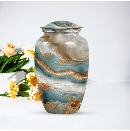 Classic abstract urn, 10 inch aluminium memorial burial urn
