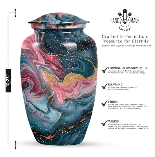 10 inch abstract aluminium memorial urn for ashes.