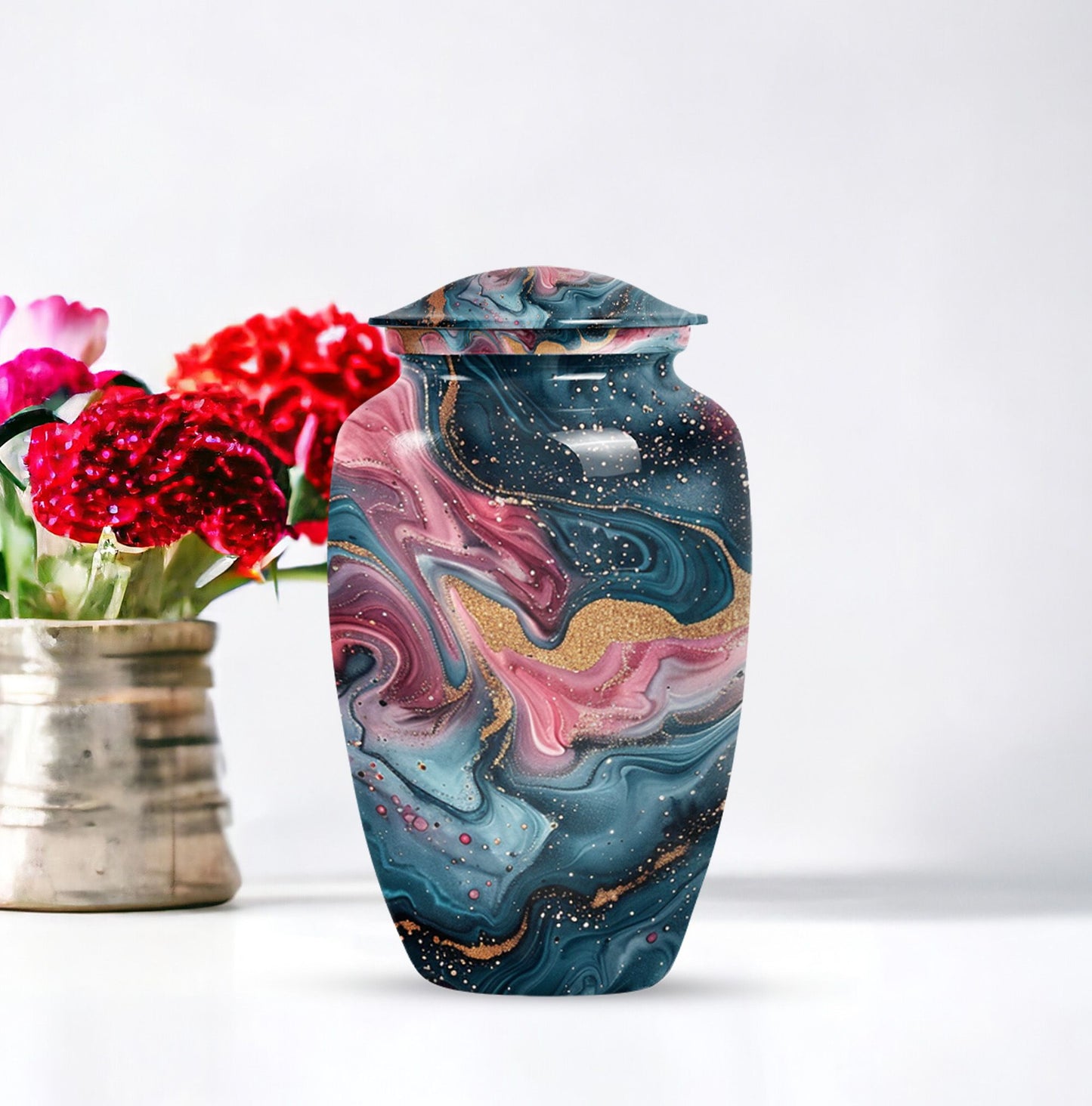 10 inch abstract aluminium memorial urn for ashes.