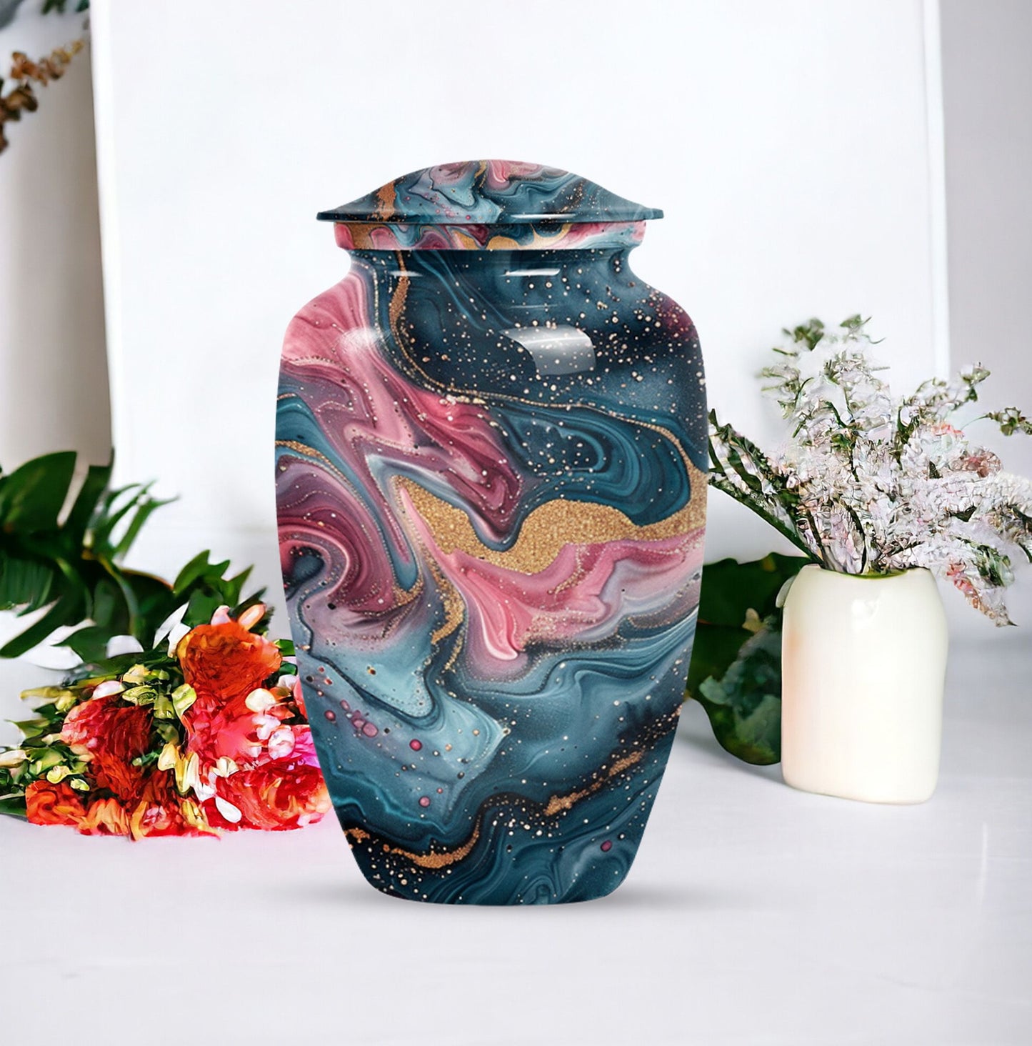 10 inch abstract aluminium memorial urn for ashes.