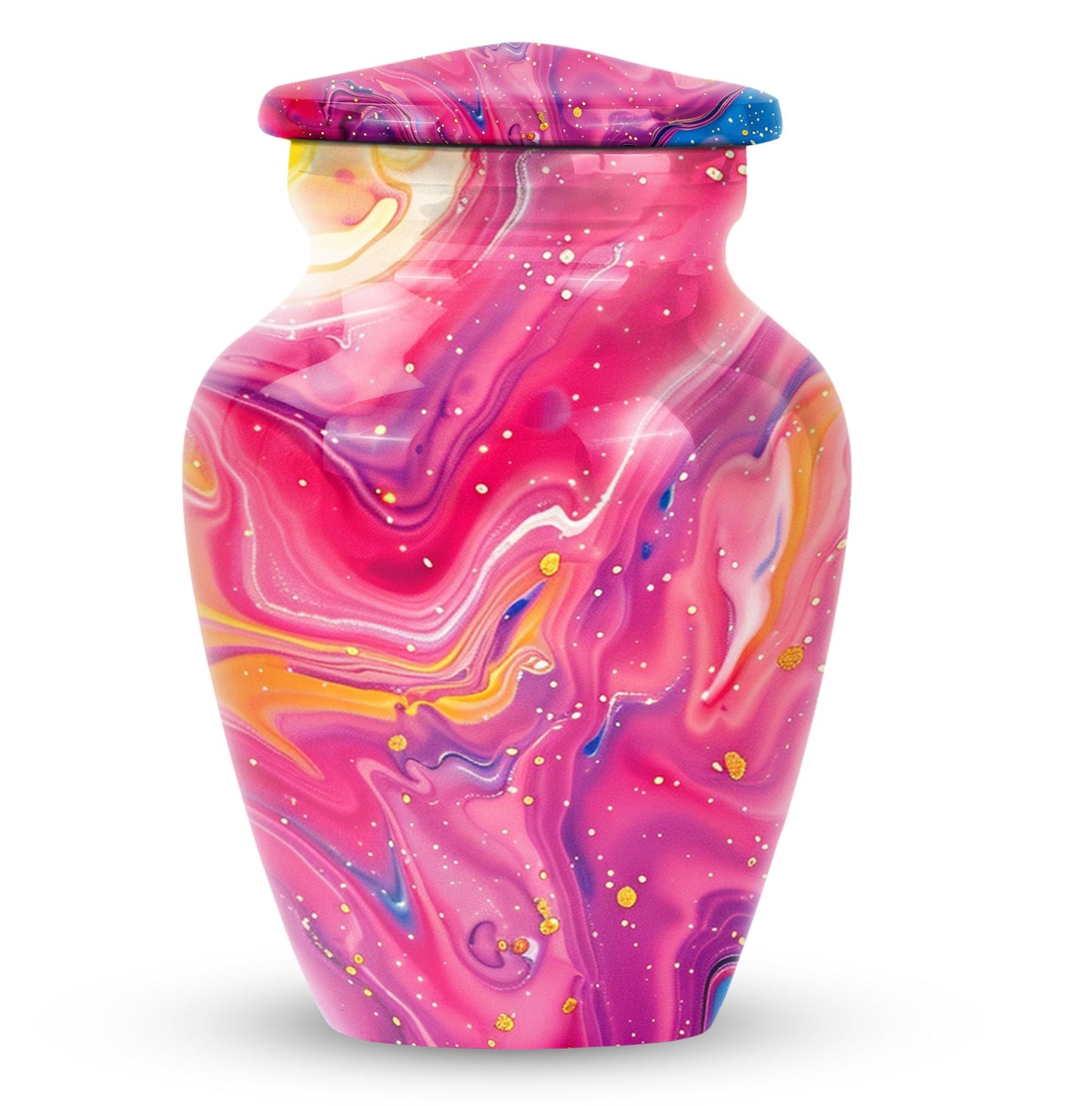 Classic abstract urn for cremation, a velvet pouch for ashes