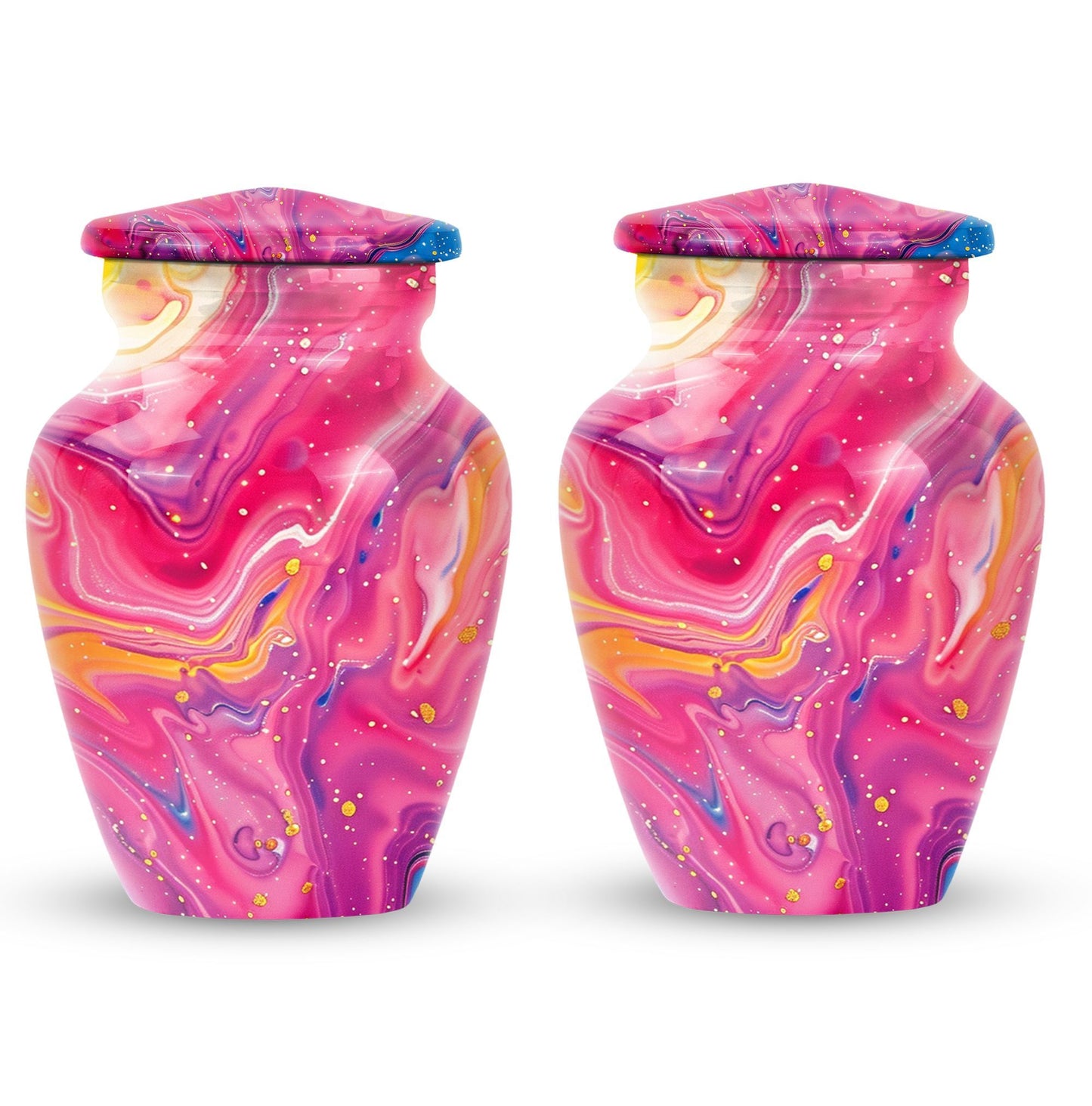 Classic abstract urn for cremation, a velvet pouch for ashes