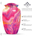 Classic abstract urn for cremation, a velvet pouch for ashes