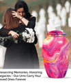 Classic abstract urn for cremation, a velvet pouch for ashes