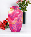 Classic abstract urn for cremation, a velvet pouch for ashes